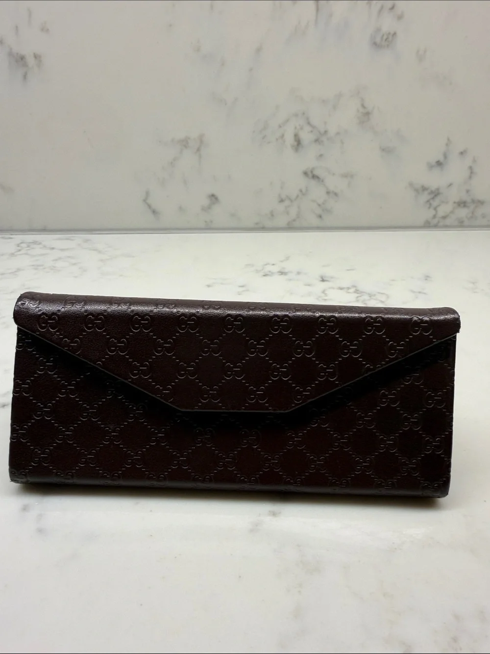 Gucci Dark Brown GG Embossed Leather Sunglasses Case